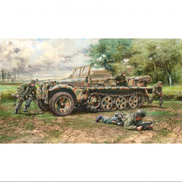 VEHÍCULO MILITAR Y FIGURAS DEMAG D7 WITH GERM. PARATR. 1:35