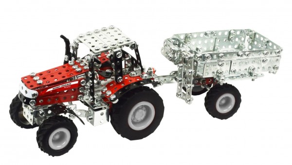 Tractor Massey Ferguson rojo con remolque 554 pcs
